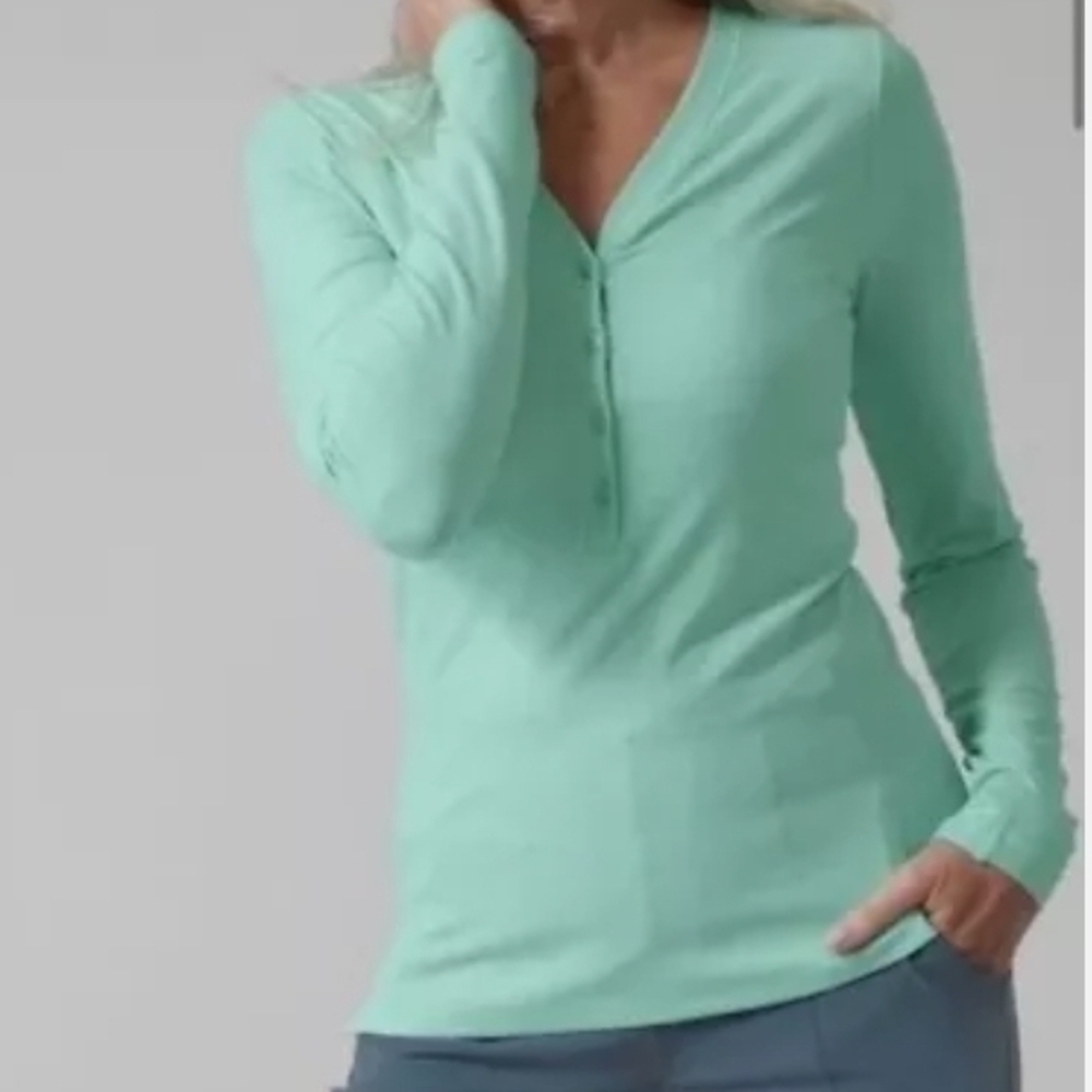 Athleta Uptempo Ribbed Henley Long Sleeve Shirt Mint Green V Neck L NWOT - Picture 7 of 8